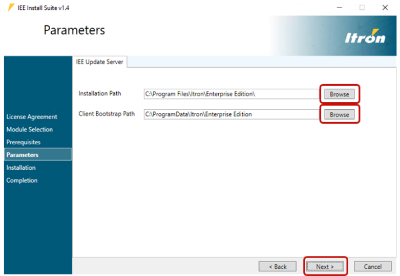 Location of Browse on the IEE Update Server dialog.